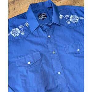 Mens Roper Blue Pearl Snap Western Style Shirt Rose‎ Design Cotton Blend Large